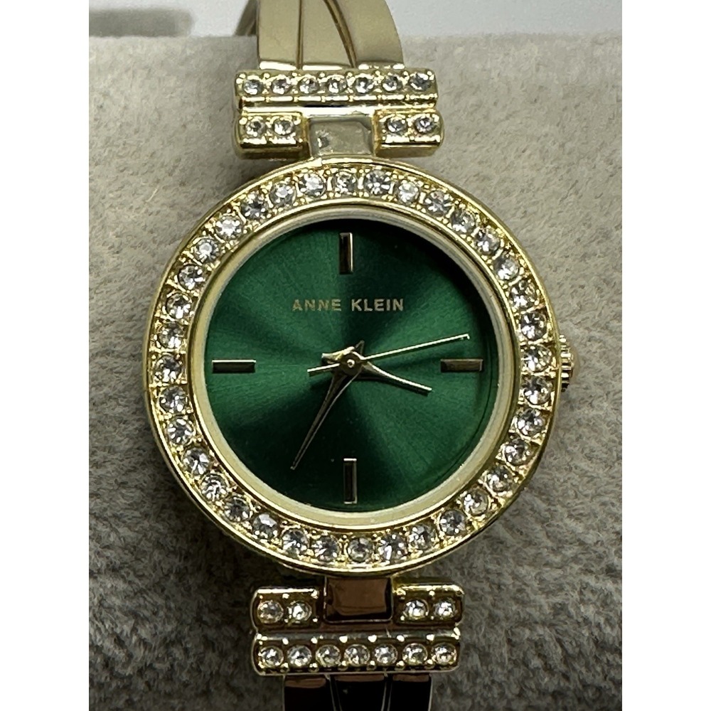 Anne Klein AK2238G New Battery Ladies Watch Green Dial 24MM 6.25" Gold Tone J68